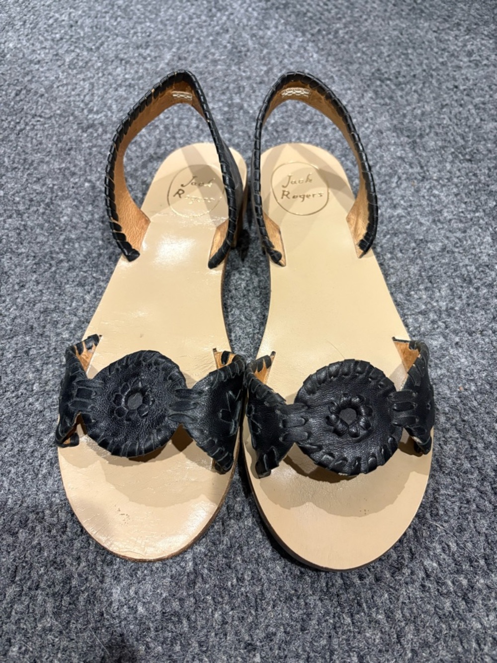 Jack Rogers Black Leather Rondelle Slingback Sandals (Liliana style)
